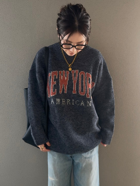 【会計時に10%OFF】【即納】NEWYORKロゴニット